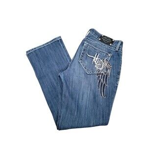 Womens Size 6 Petite Harley Davidson Jeans Low Rise Bootcut Angel Wing Pockets